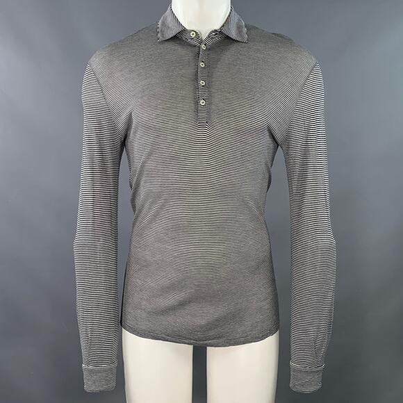 MASSIMO ALBA Size S Black White Stripe Cotton Long Sleeve Polo - Picture 1 of 6